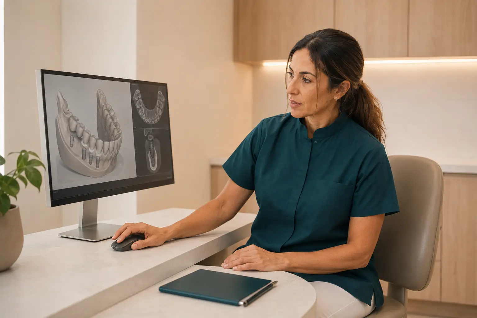 Profesional revisando una planificaci&oacute;n dental digital